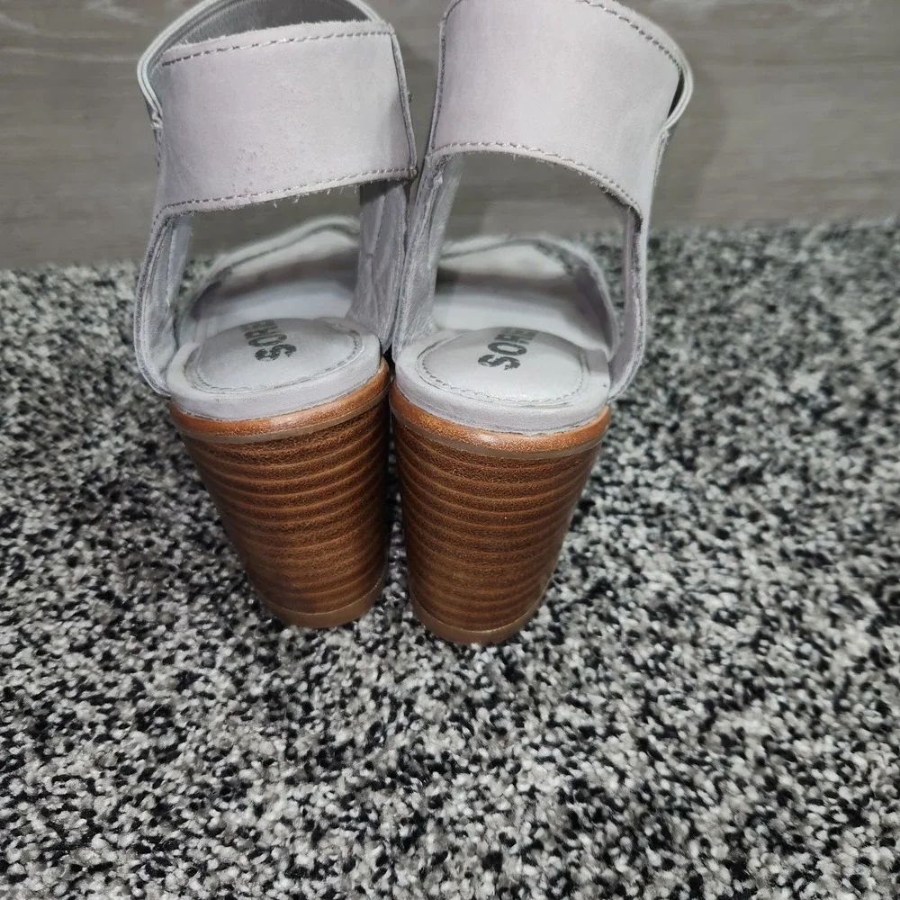 Sorel Nadia Sandal Grey Sz 6.5 Ankle Strap Elastic,Chunky Heel Lug Slip On Chic
